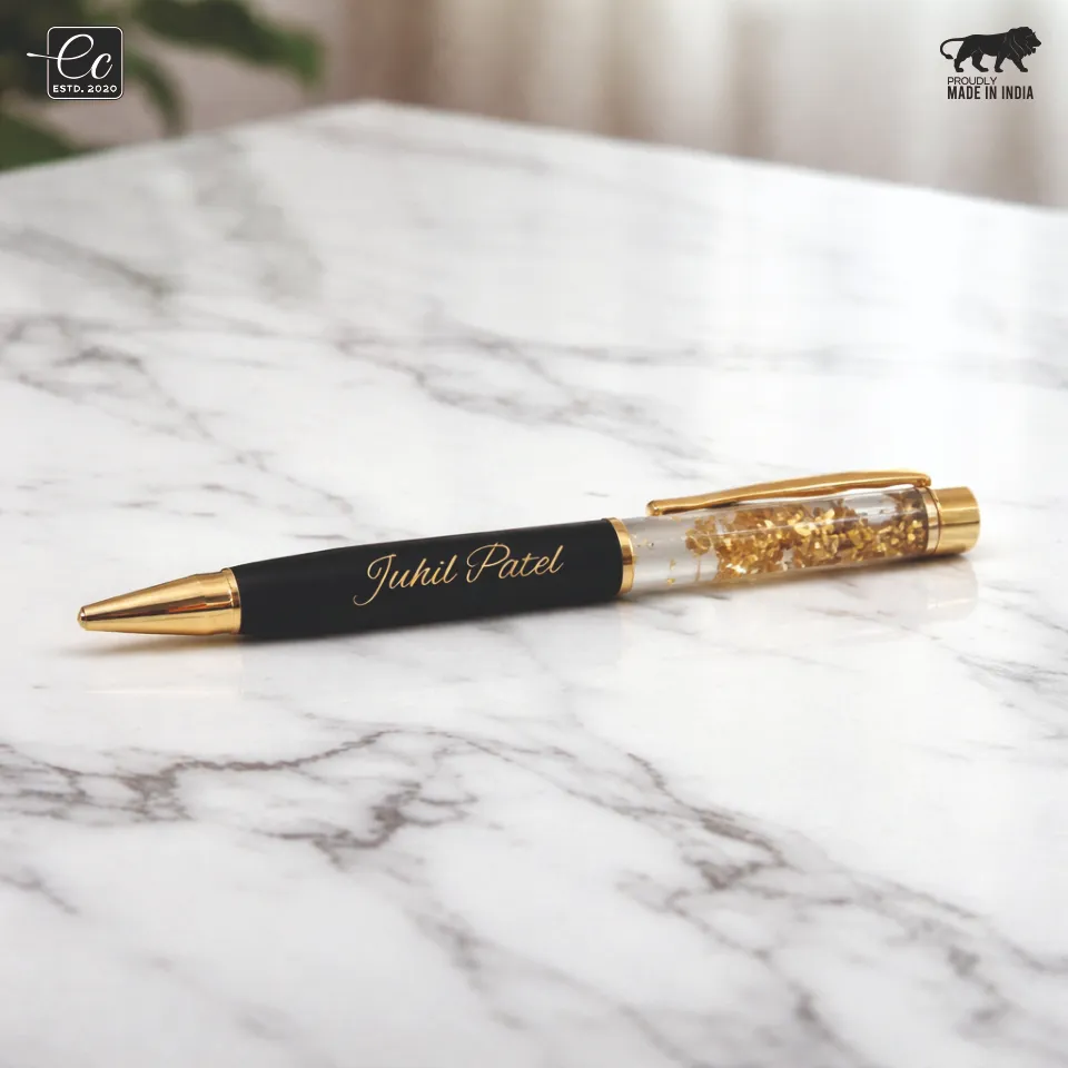 Premium Personalized Metal Pen - Gold Flakes